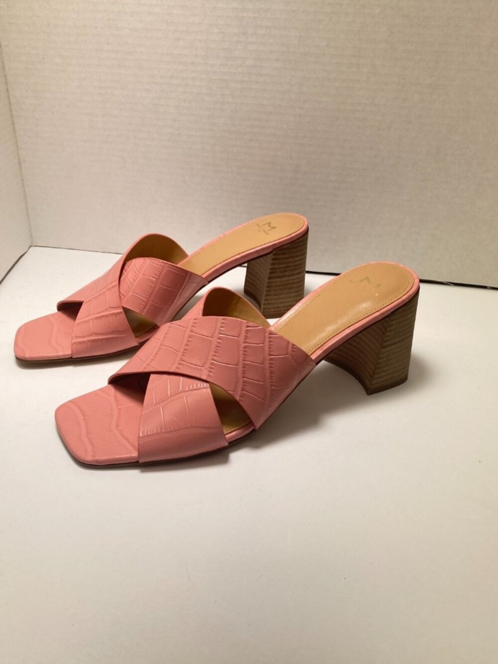 Marc Fisher Women’s Saydi Pink Croc Leather Block Heel Slip On Sandal Sz 10